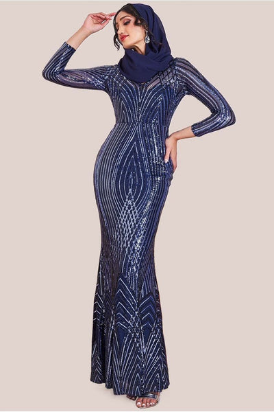 Navy - Goddiva Modesty Two Toned Sequin Maxi - Navy