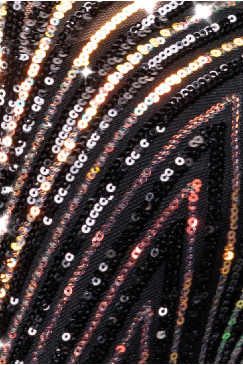 Goddiva Two Toned V Neck Sequin Maxi - Black