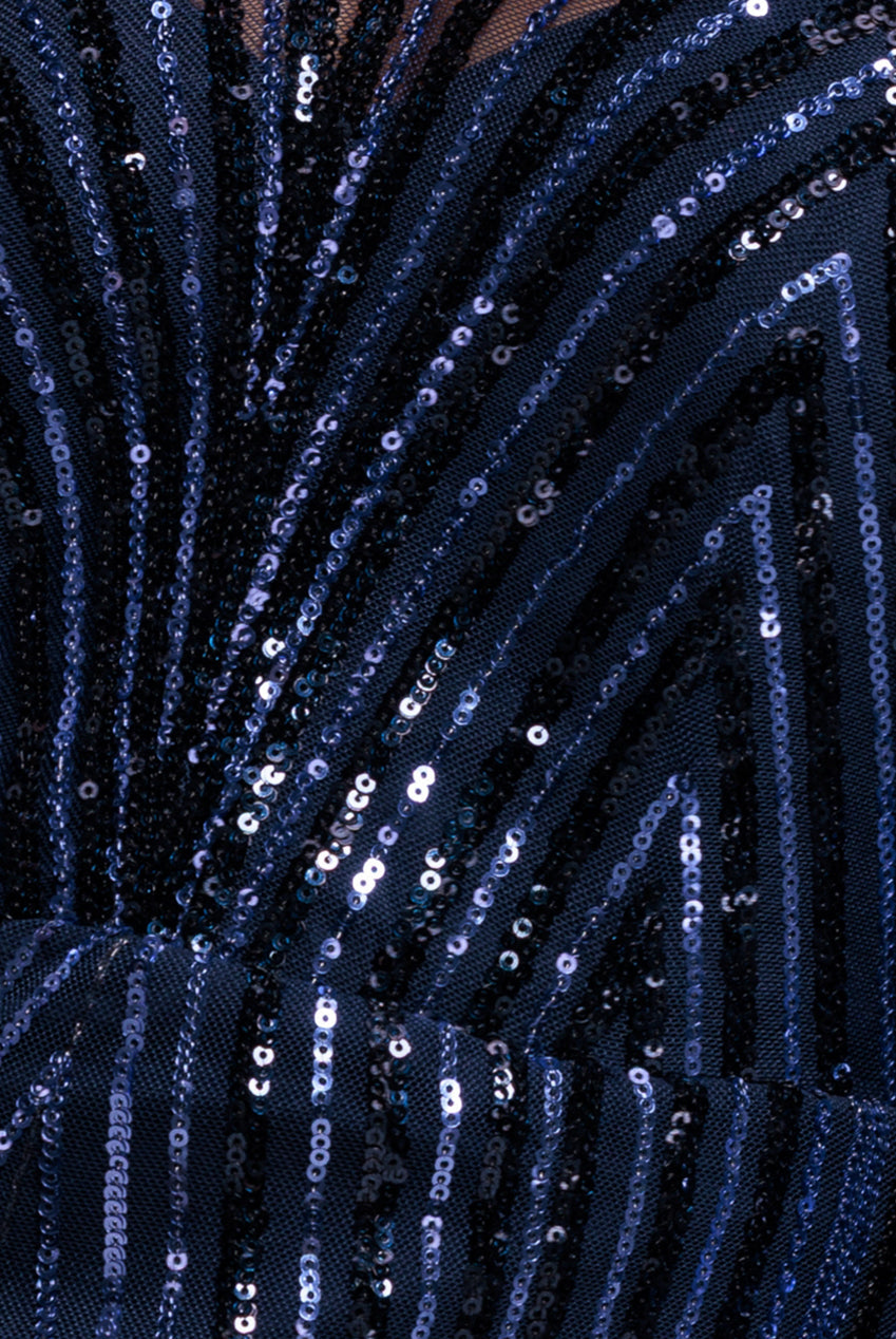 Goddiva Two Toned V Neck Sequin Maxi - Navy