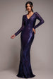 Goddiva Two Toned V Neck Sequin Maxi - Purple