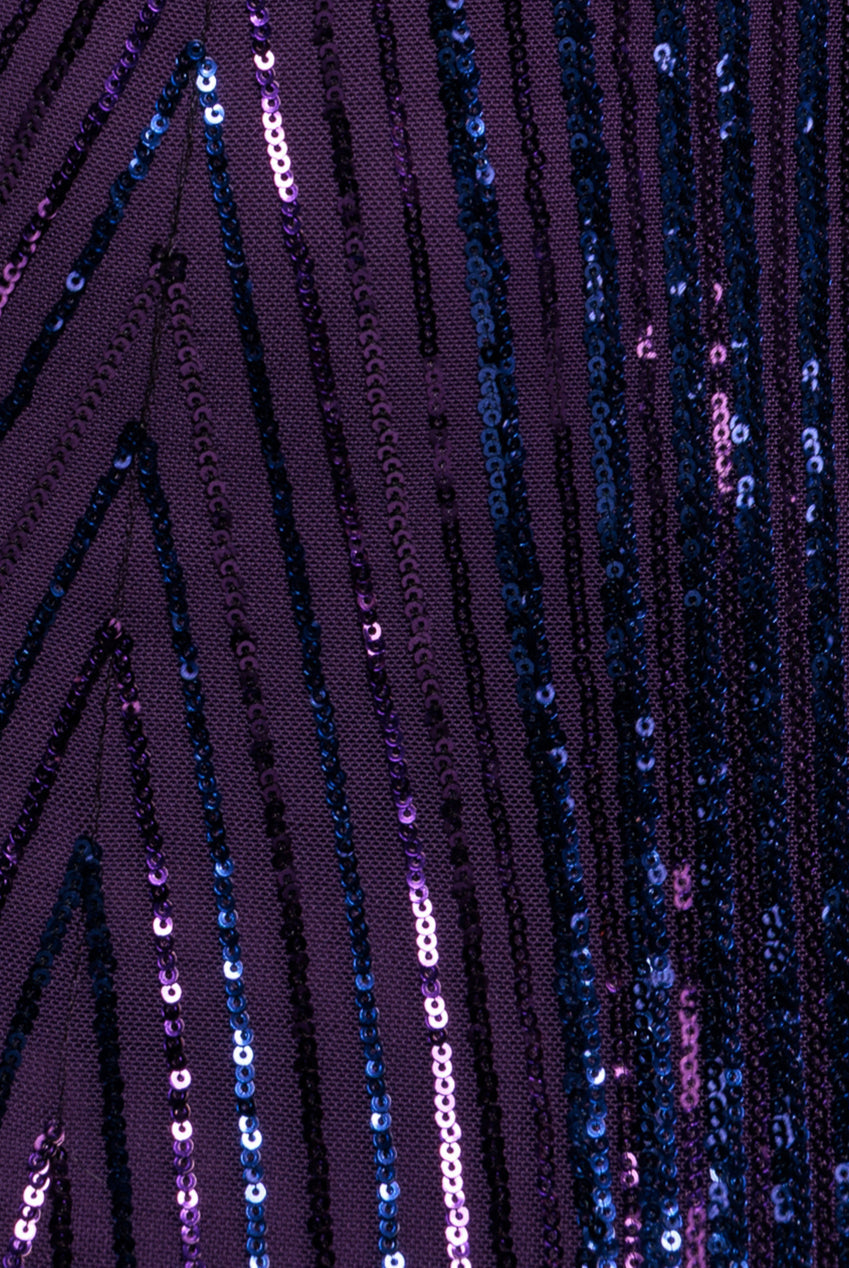 Goddiva Two Toned V Neck Sequin Maxi - Purple