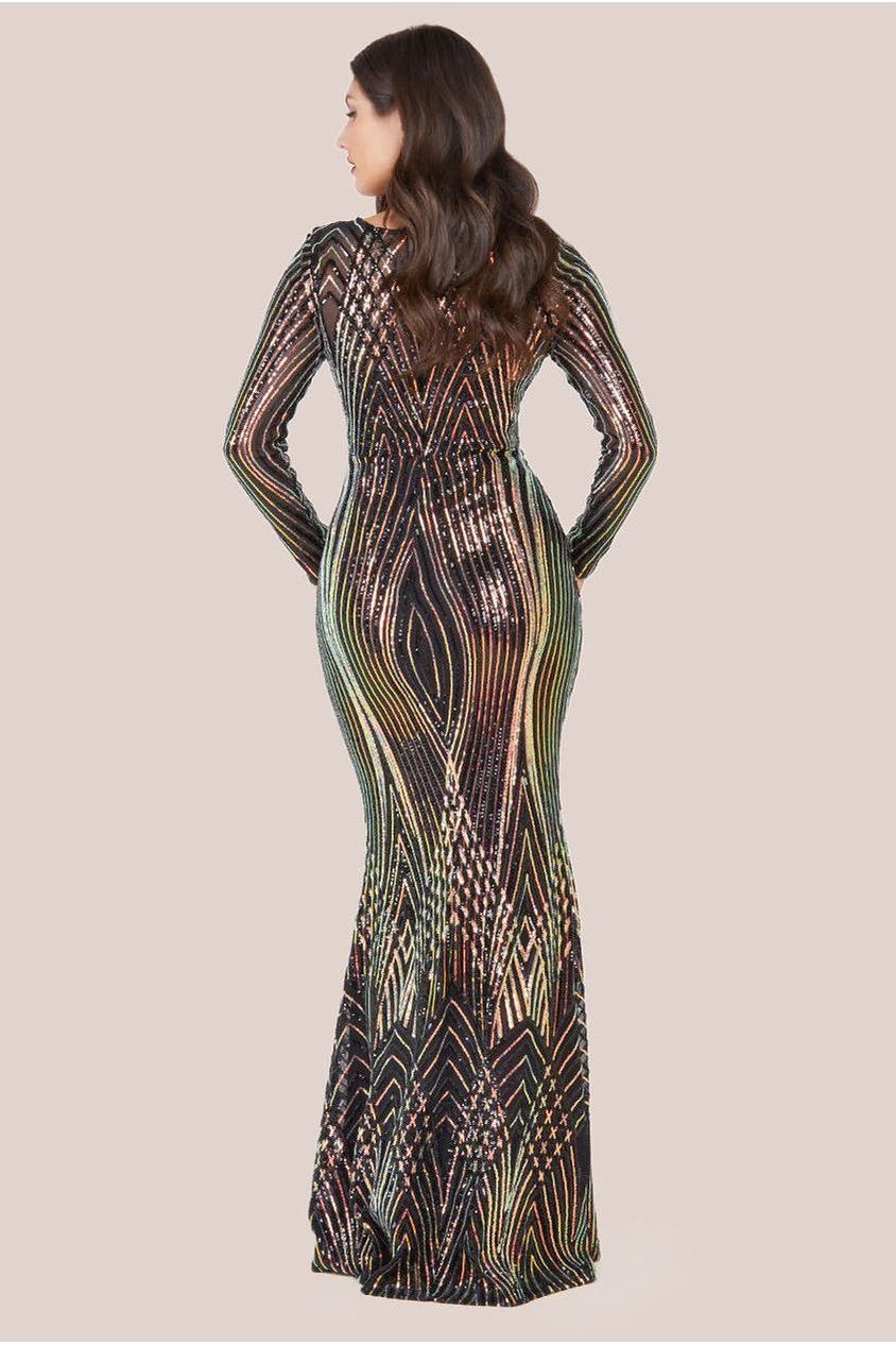 Goddiva Two Toned V Neck Sequin Maxi - Black
