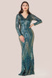 Goddiva Two Toned V Neck Sequin Maxi - Emerald Green