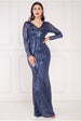 Goddiva Two Toned V Neck Sequin Maxi - Navy