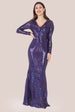 Goddiva Two Toned V Neck Sequin Maxi - Purple