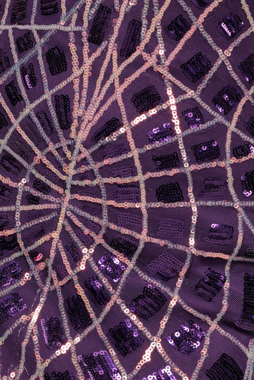 Goddiva Geo Sequin Long Sleeve Maxi Dress - Purple