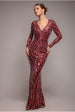 Goddiva Geo Sequin Long Sleeve Maxi Dress - Wine