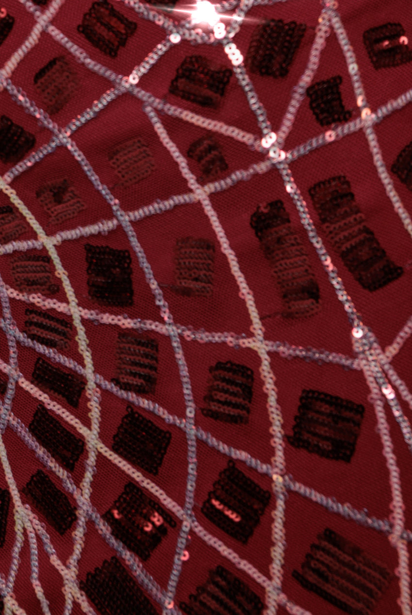 Goddiva Geo Sequin Long Sleeve Maxi Dress - Wine