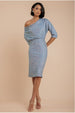 Goddiva Sequin Cowl Neck Midi Dress - Silver