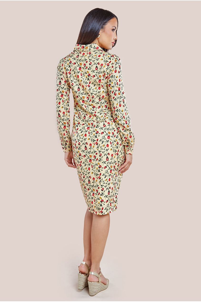 City Goddess Floral Print Shirt Dress - Beige