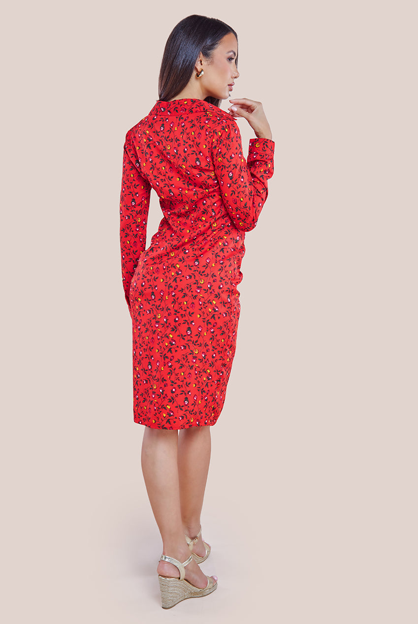 City Goddess Floral Print Shirt Dress - Red