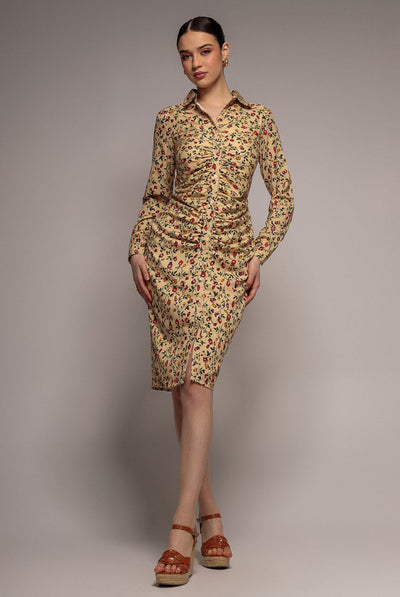 Beige - City Goddess Floral Print Shirt Dress - Beige