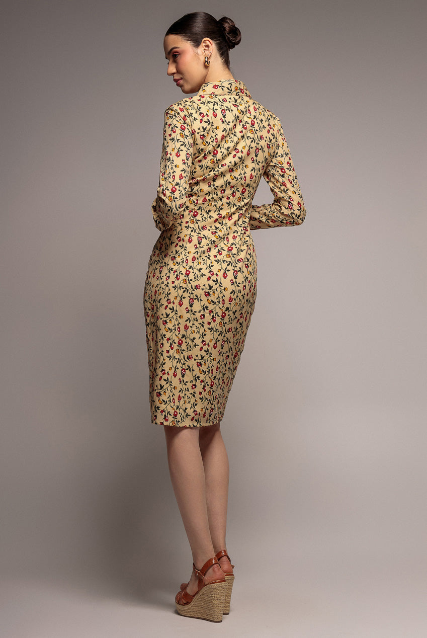 City Goddess Floral Print Shirt Dress - Beige