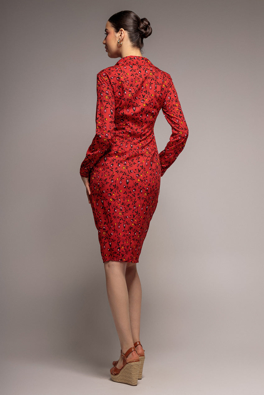 City Goddess Floral Print Shirt Dress - Red