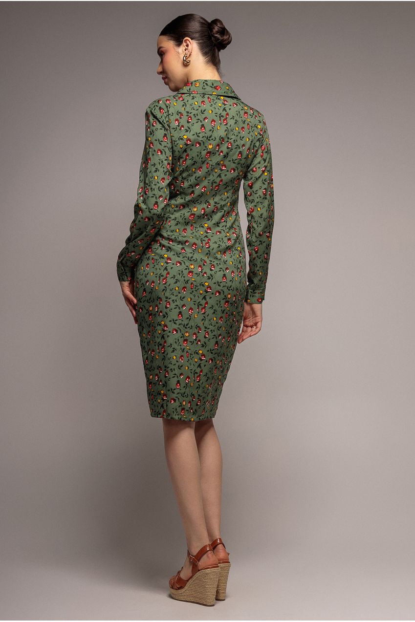 City Goddess Floral Print Shirt Dress - Sage Green