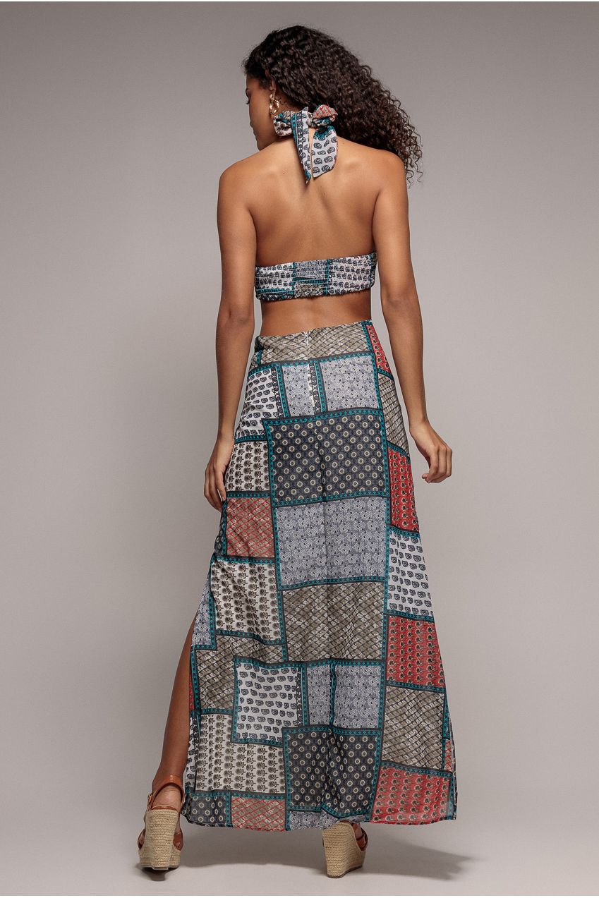 City Goddess Halter Neck Printed Maxi Dress - Blue