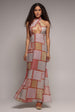 Goddiva Halter Neck Printed Maxi Dress - Coral