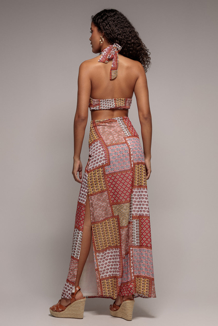 Goddiva Halter Neck Printed Maxi Dress - Coral