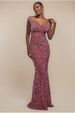 Goddiva Multi Sequin & Velvet Bardot Maxi Dress - Blush Pink