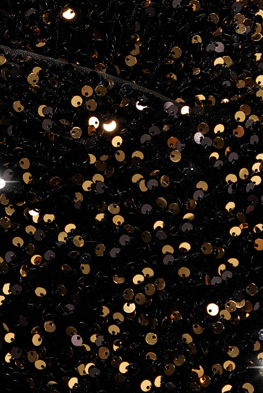 Goddiva Multi Sequin & Velvet Bardot Maxi - Gold