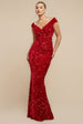 Goddiva Multi Sequin & Velvet Bardot Maxi Dress - Red