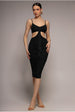 City Goddess Cut Out Ruched Bodycon Midi Dress - Black