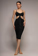 City Goddess Cut Out Ruched Bodycon Midi Dress - Black