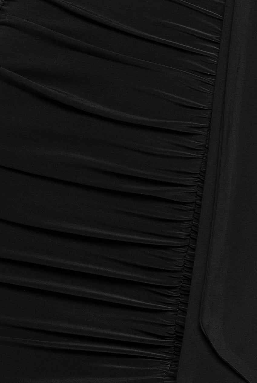 City Goddess Cut Out Ruched Bodycon Midi Dress - Black