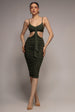 City Goddess Cut Out Ruched Bodycon Midi Dress - Khaki