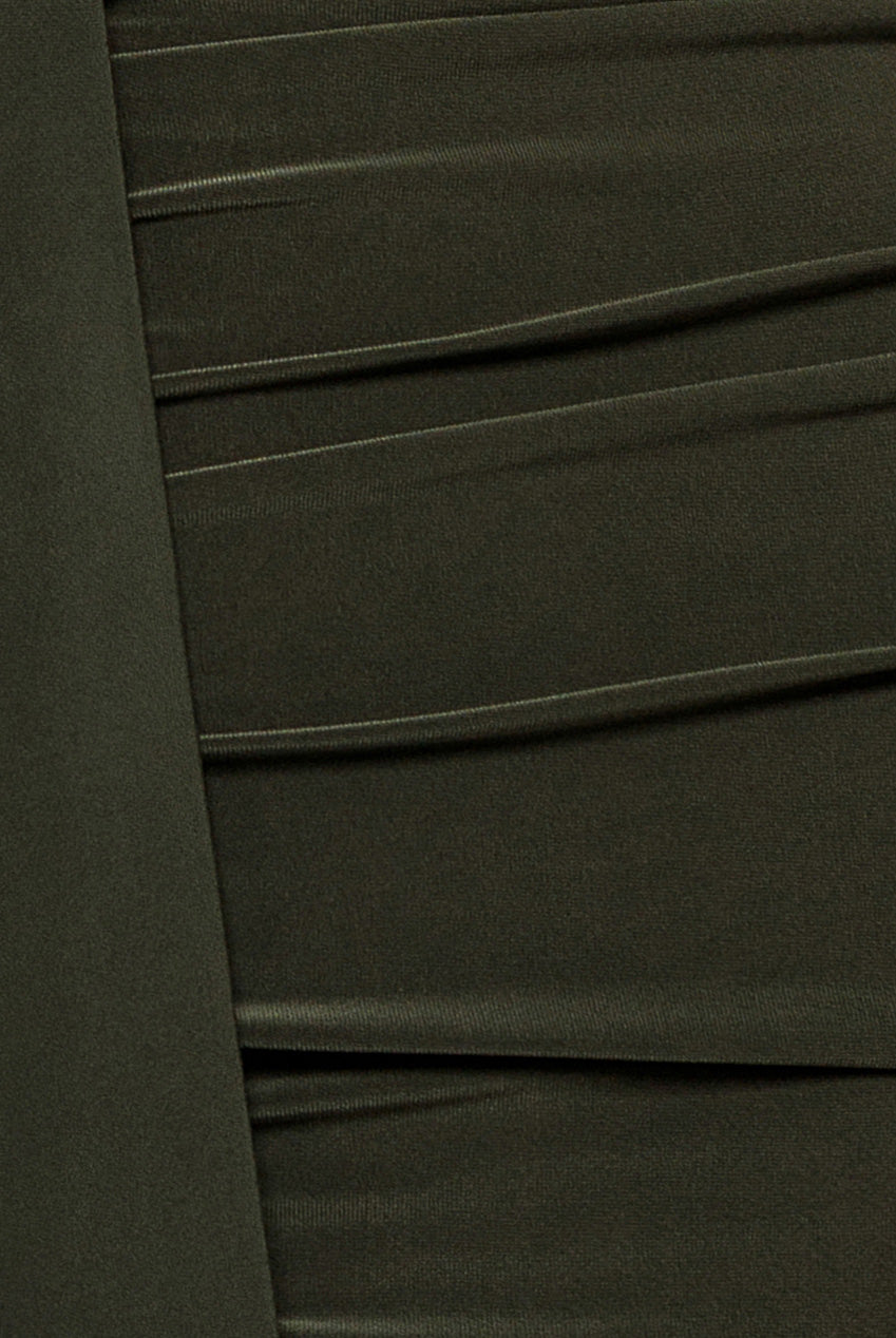 City Goddess Cut Out Ruched Bodycon Midi Dress - Khaki