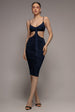 Goddiva Cut Out Ruched Bodycon Midi Dress - Navy Blue