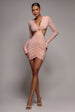 Goddiva Cut Out Long Sleeve Bodycon Mini Dress - Nude