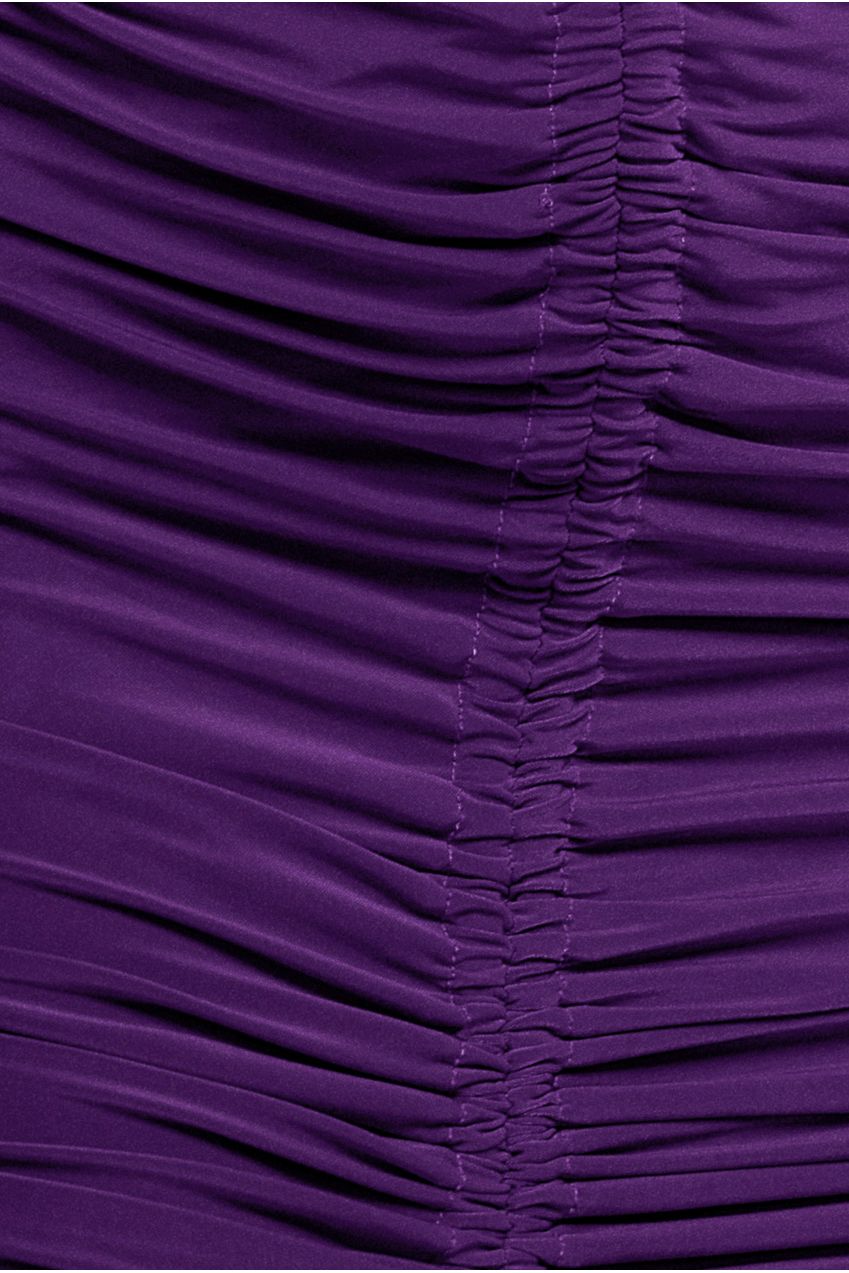 City Goddess Asymmetrical Neck Ruched Midi Dress - Purple