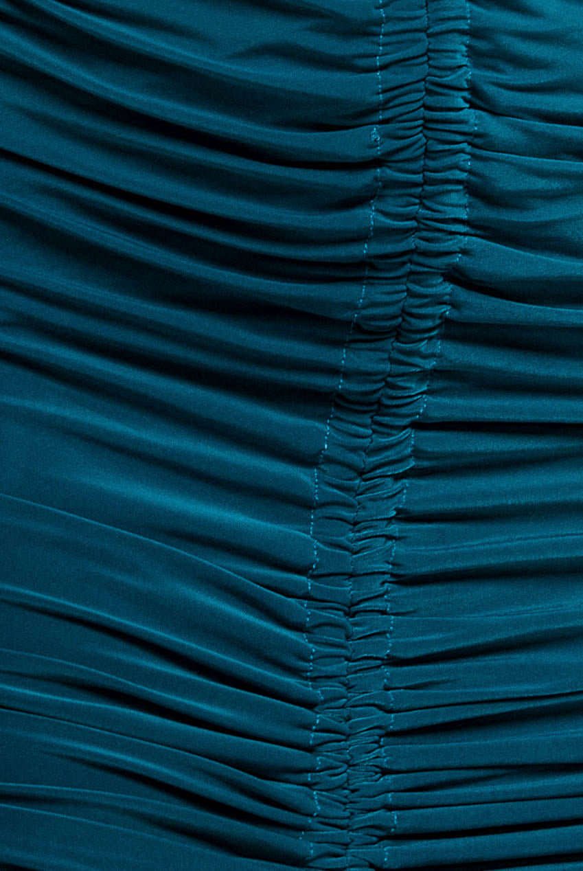 Goddiva Asymmetrical Neck Ruched Midi Dress - Teal