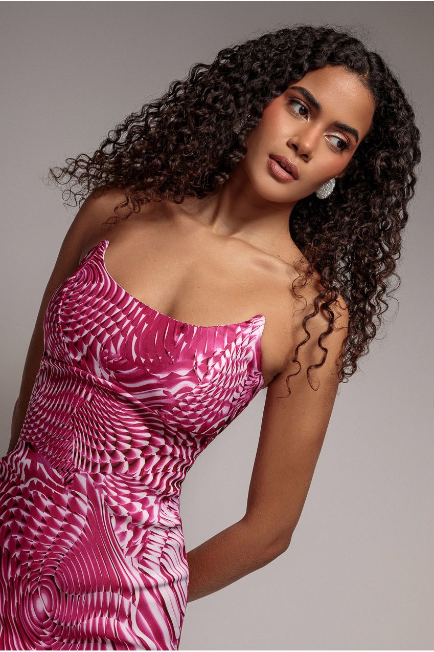Goddiva Abstract Bandeau Bodycon Midi Dress - Cerise