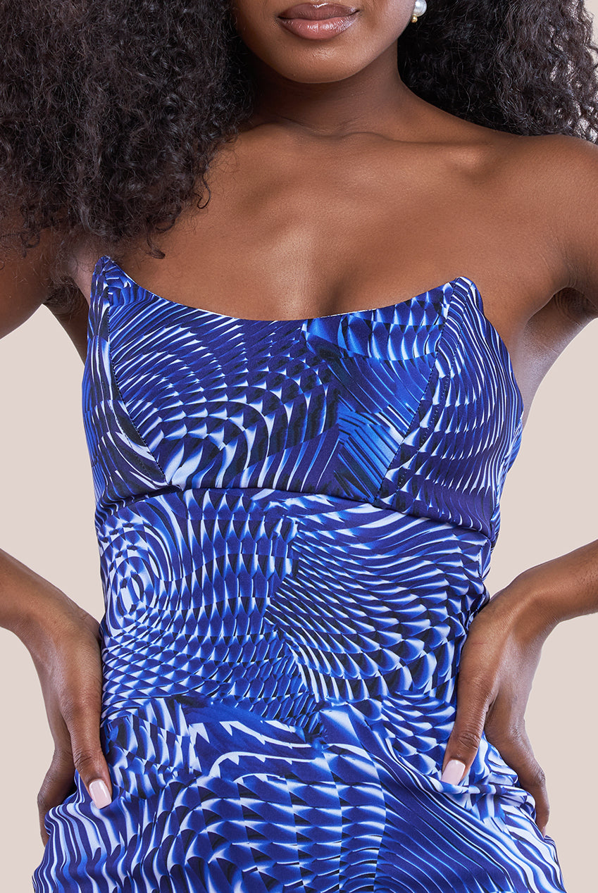 Goddiva Abstract Bandeau Bodycon Midi Dress - Royalblue