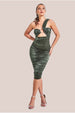 Goddiva Ring Detail One Shoulder Ruched Midi - Khaki