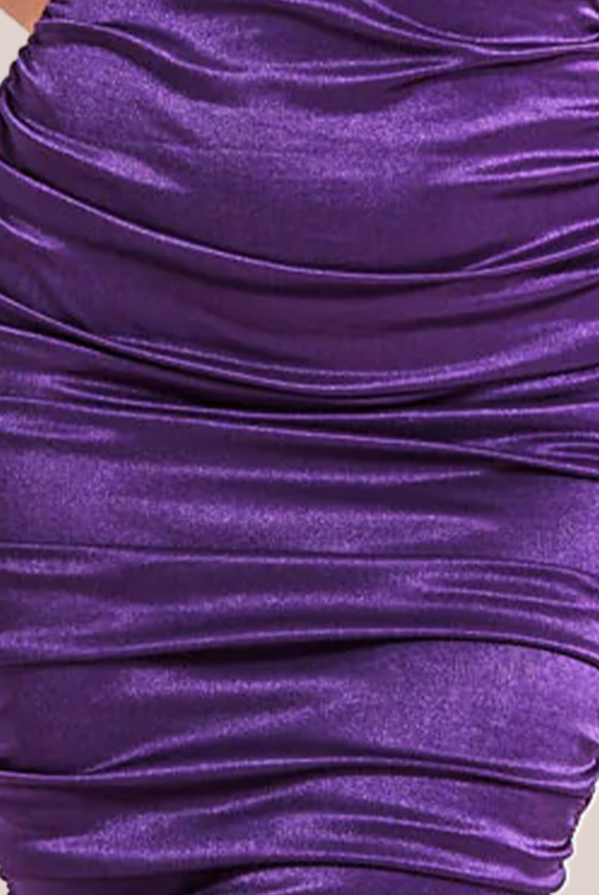 Goddiva Ring Detail One Shoulder Ruched Midi - Purple