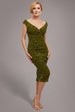 Goddiva Multi Sequin & Velvet Bardot Midi Dress - Olive Green