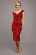 Goddiva Multi Sequin & Velvet Bardot Midi Dress - Red