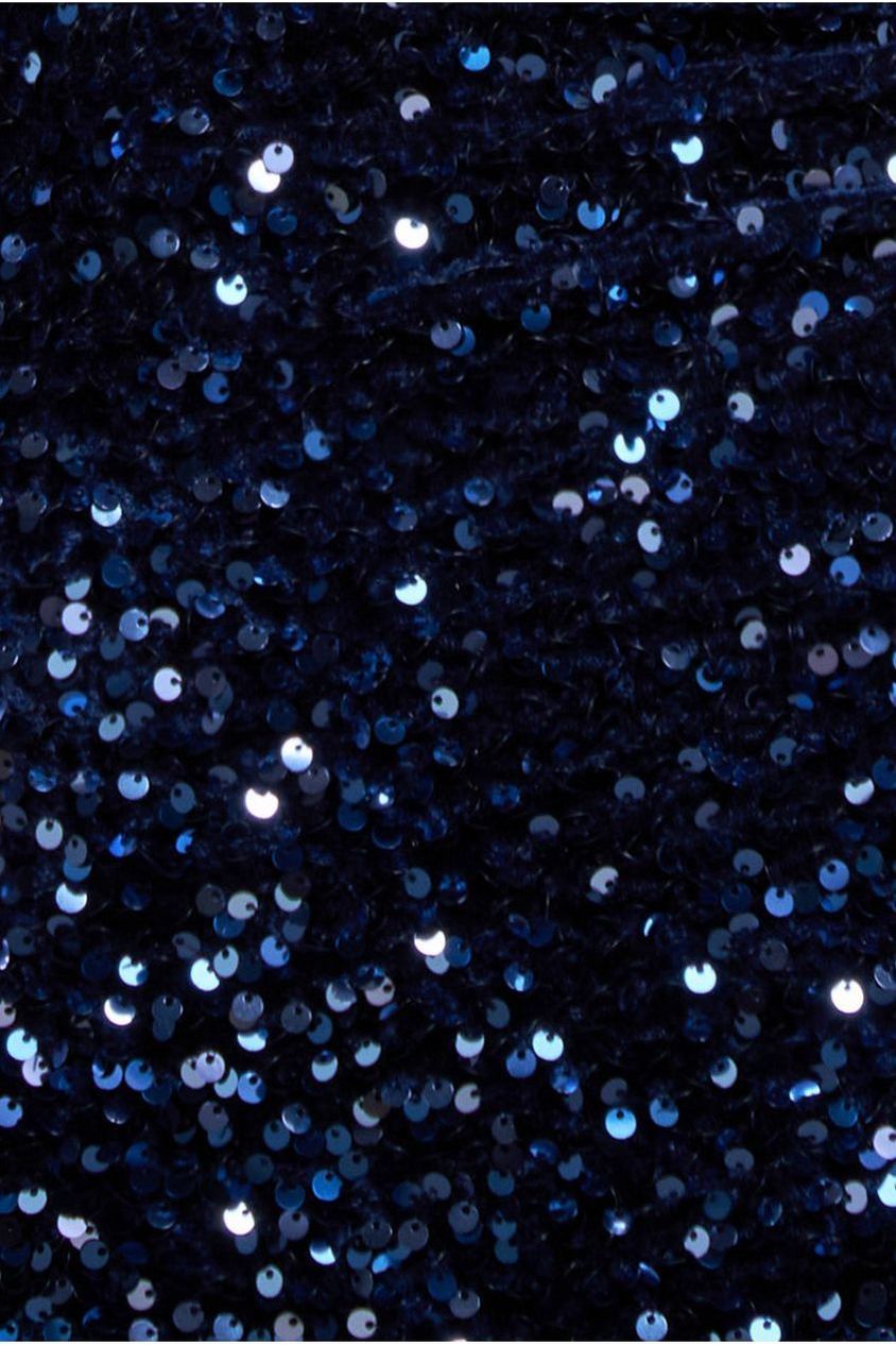 Goddiva Multi Sequin & Velvet Bardot Midi Dress - Navy Blue