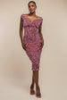 Goddiva Multi Sequin & Velvet Bardot Midi Dress - Blush Pink