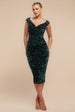 Goddiva Multi Sequin & Velvet Bardot Midi - Emerald Green