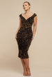 Goddiva Multi Sequin & Velvet Bardot Midi Dress - Gold
