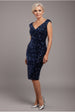 Goddiva Multi Sequin & Velvet Bardot Midi Dress - Navy Blue