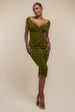Goddiva Multi Sequin & Velvet Bardot Midi Dress - Olive Green