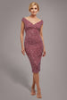 Goddiva Multi Sequin & Velvet Bardot Midi Dress - Blush Pink