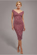 Goddiva Multi Sequin & Velvet Bardot Midi Dress - Blush Pink