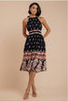 City Goddess Halter Neck Printed Midi Dress - Black