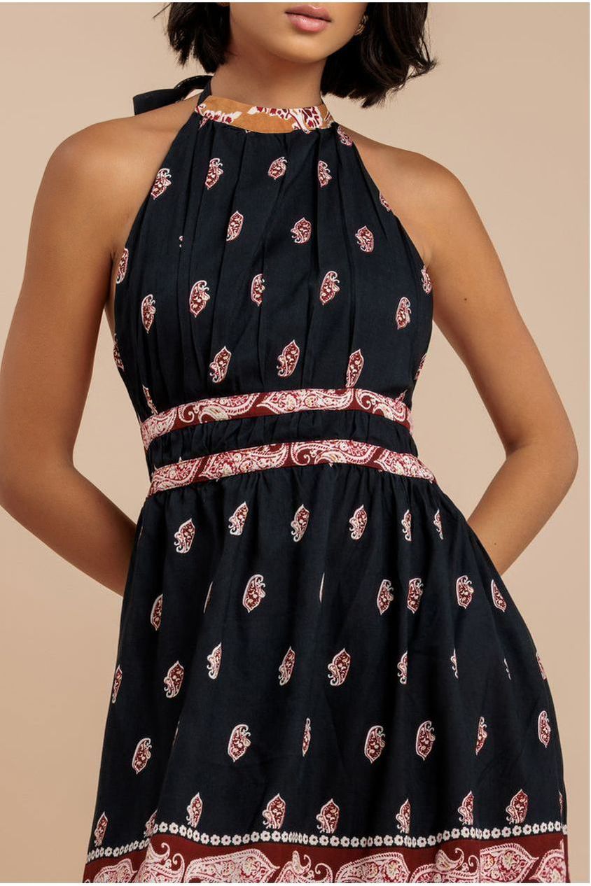 City Goddess Halter Neck Printed Midi Dress - Black